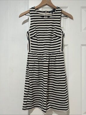 Madewell Black and White Striped Sleeveless Midi Dress